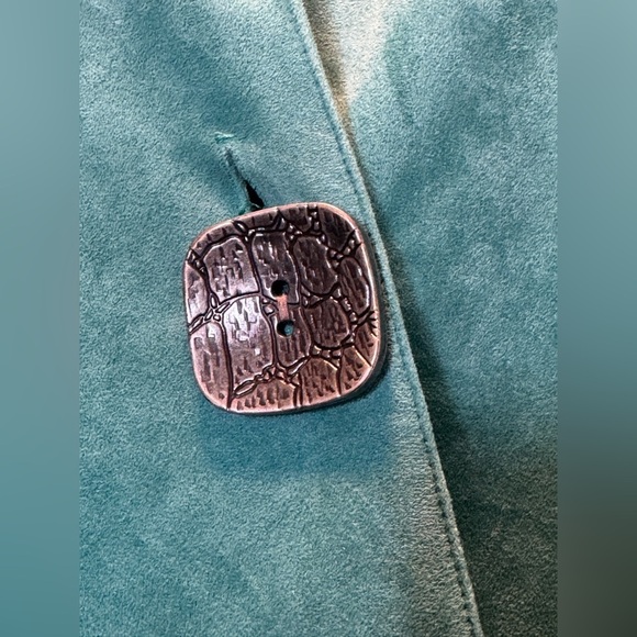 IC by Connie K | Teal Blue Faux Suede Asymmetrical Hem one button Jacket | Sz M - Picture 4 of 6